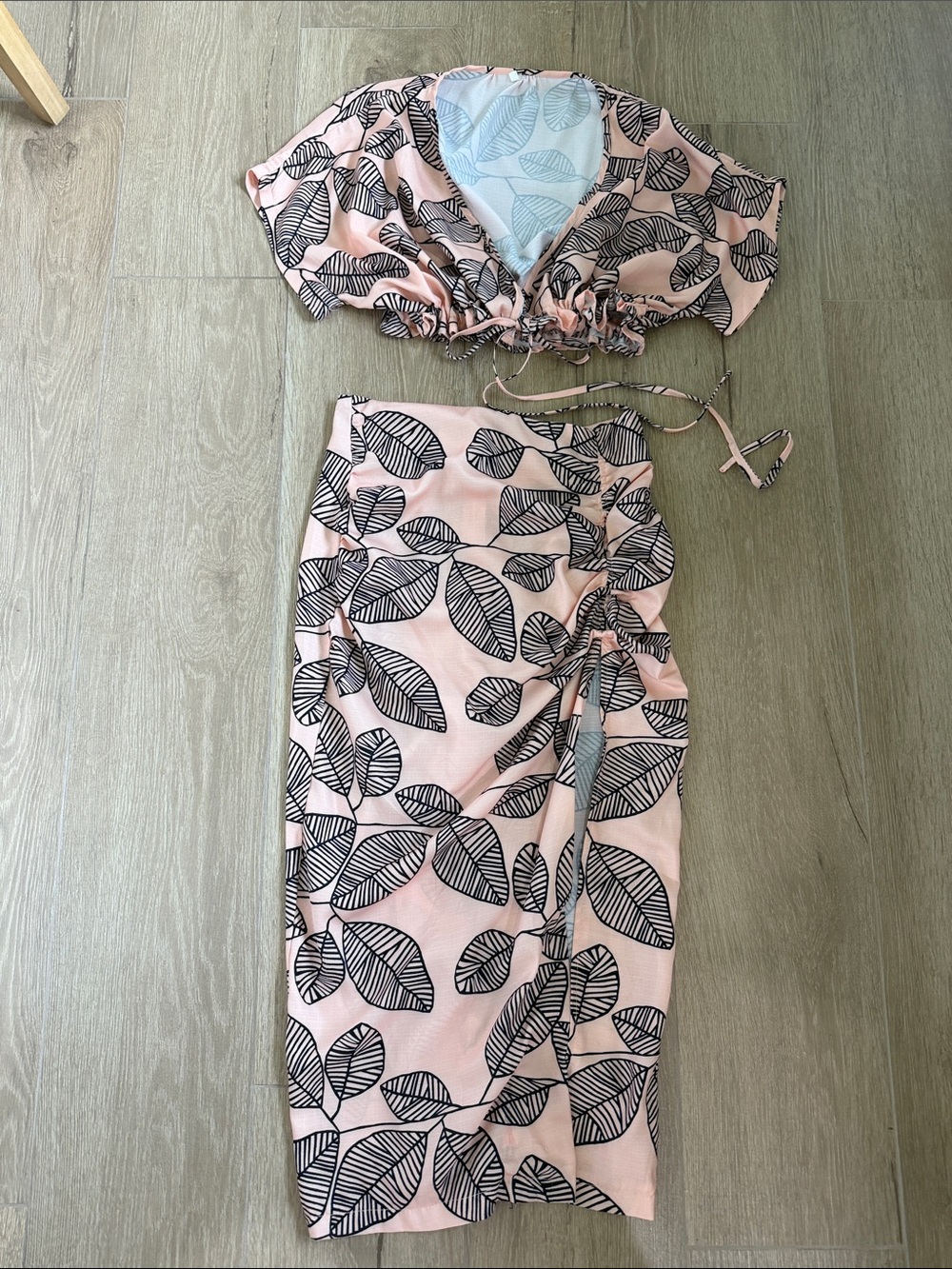 Carriage Boutique Pink Leaf Print Two-Piece Dress Set